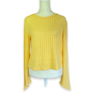 Zara Canary Yellow Open Knit Bell Sleeve Lightweight Sweater | Size Small